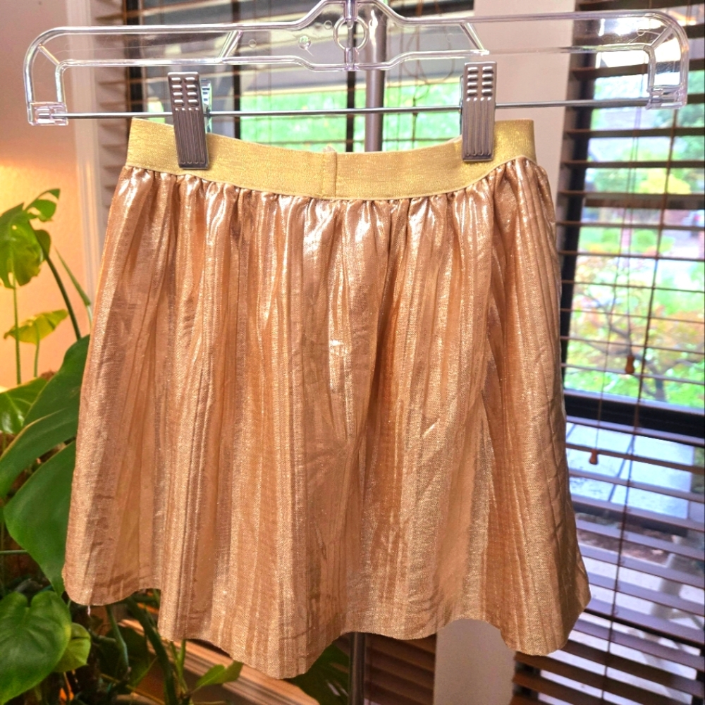 🖤5/$25🐝 Girls Metallic Gold Pleated Shimmer Skirt 6x- EUC